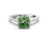 White gold Fancy Green Cushion  Cut Solitaire Ring with Cathedral Band and Four-Prong Setting_81
