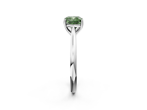 Platinum Fancy Green Cushion  Cut Solitaire Ring with Cathedral Band and Four-Prong Setting