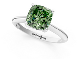 White gold Fancy Green Cushion  Cut Solitaire Ring with Four-Prong Setting on a Classic Band_37