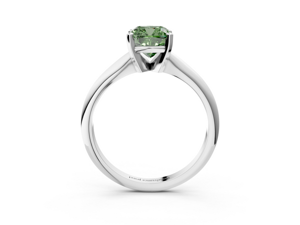 Platinum Fancy Green Cushion  Cut Solitaire Ring with Four-Prong Setting on a Classic Band