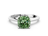 White gold Fancy Green Cushion  Cut Solitaire Ring with Four-Prong Setting on a Classic Band_42