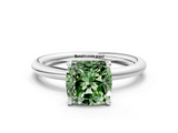 White gold Fancy Green Cushion  Cut Solitaire Ring with Thin Band and Four-Prong Setting_16