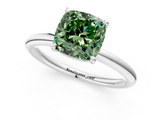White gold Fancy Green Cushion  Cut Solitaire Ring with Thin Band and Four-Prong Setting_17