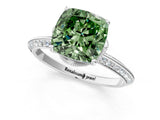 White gold Fancy Green Cushion Cut Solitaire Split Shank Pave Diamond Engagement Ring with Four-Prong Setting_49