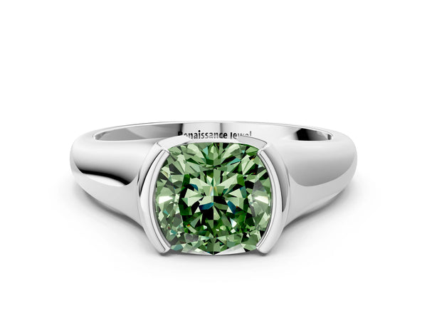 Platinum Cushion Cut Tension Style Solitaire Engagement Ring Setting for Fancy Green Center