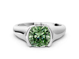 White gold Fancy Green Cushion Cut Solitaire Tension Set Diamond Ring with Split Shank Band_12
