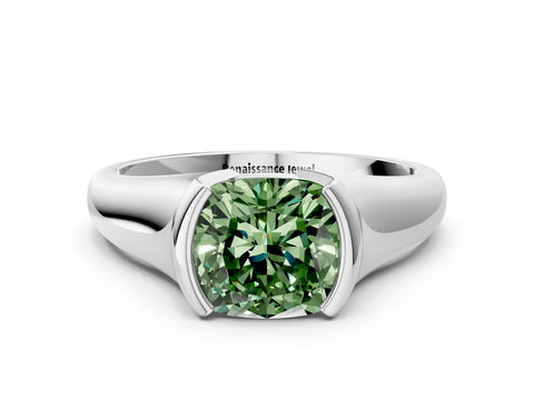 White gold Fancy Green Cushion Cut Solitaire Tension Set Diamond Ring with Split Shank Band_12