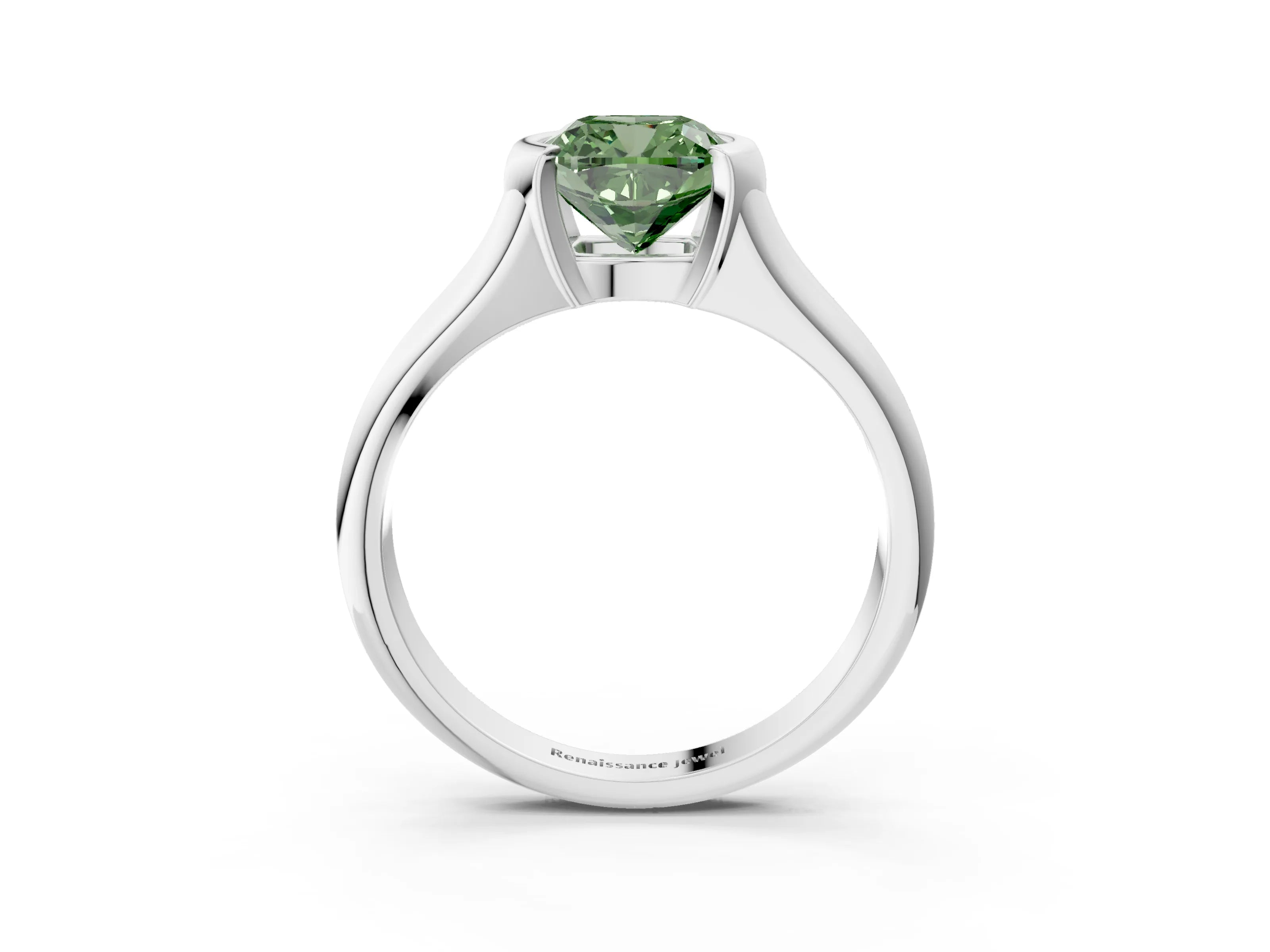White gold Fancy Green Cushion Cut Solitaire Tension Set Diamond Ring with Split Shank Band_15