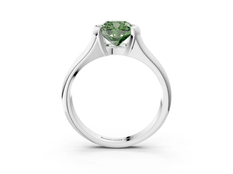 White gold Fancy Green Cushion Cut Solitaire Tension Set Diamond Ring with Split Shank Band_15