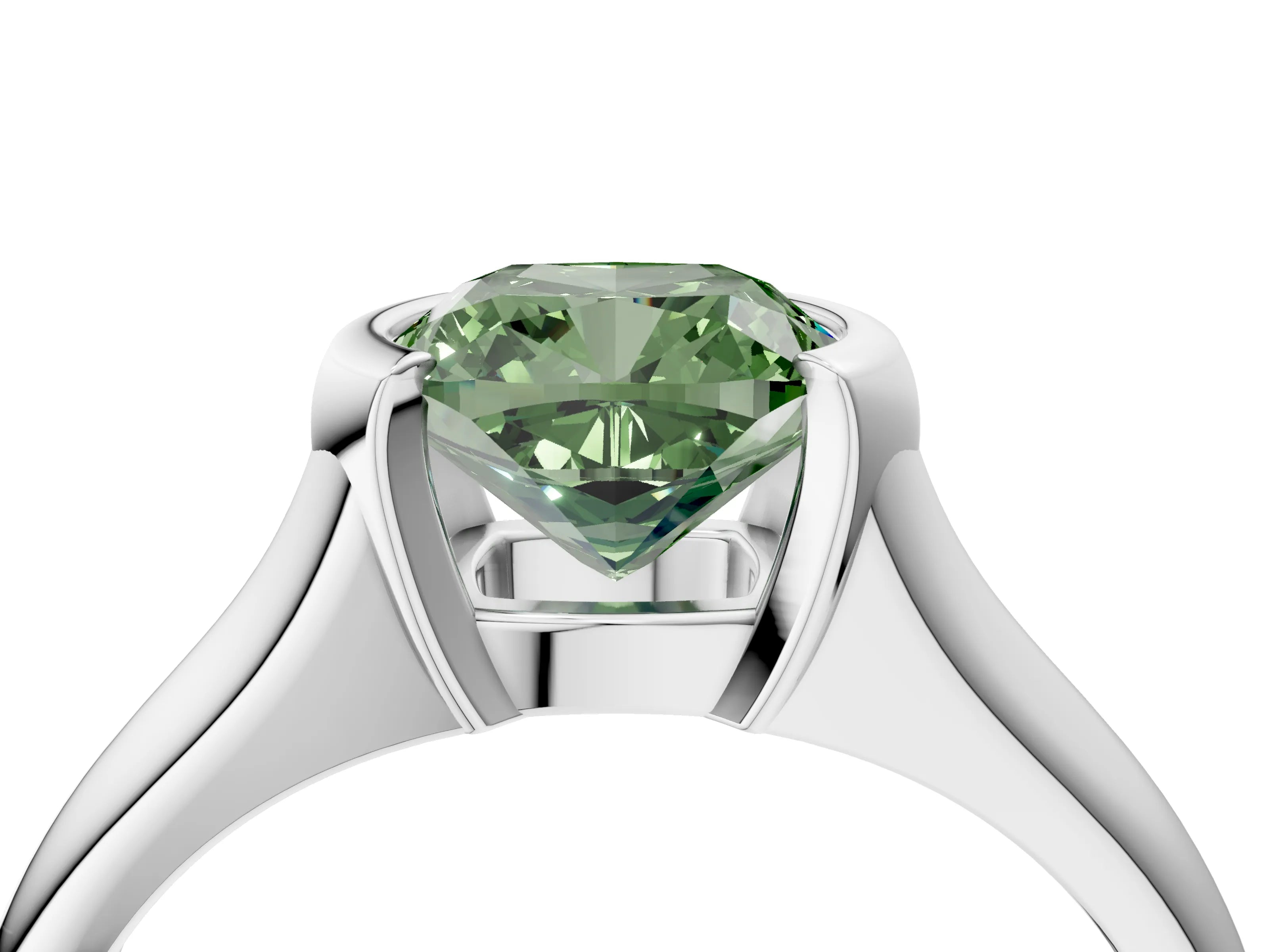 White gold Fancy Green Cushion Cut Solitaire Tension Set Diamond Ring with Split Shank Band_16