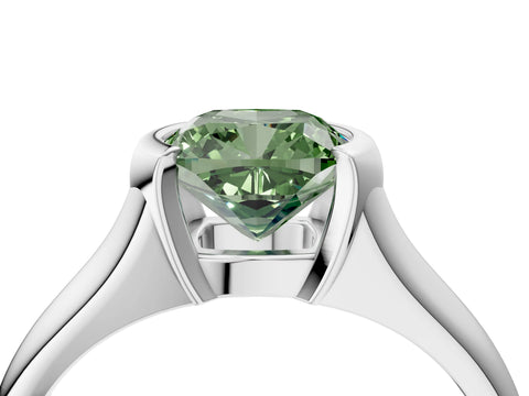 White gold Fancy Green Cushion Cut Solitaire Tension Set Diamond Ring with Split Shank Band_16