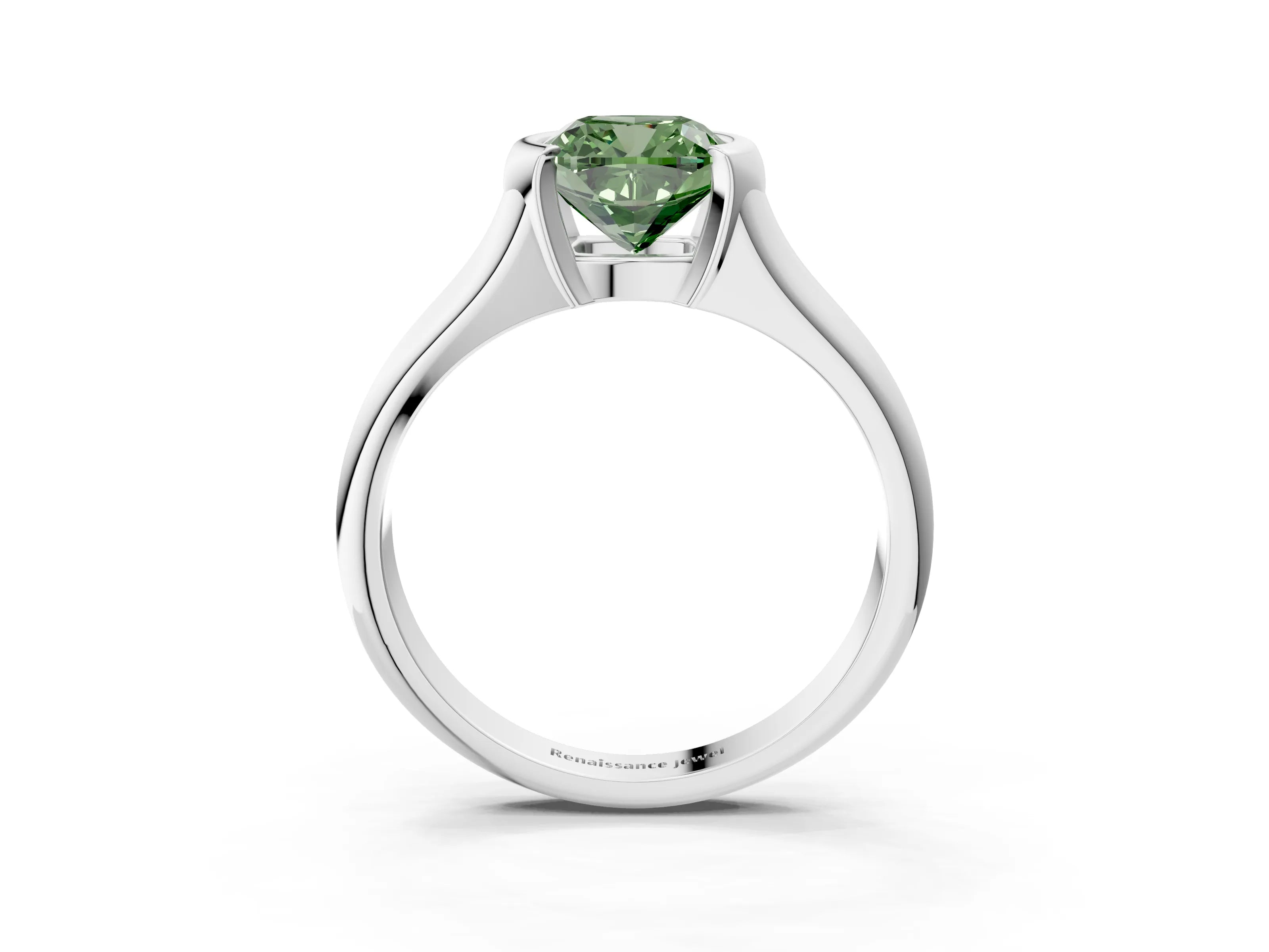 White gold Fancy Green Cushion Cut Solitaire Tension Set Diamond Ring with Split Shank Band_3