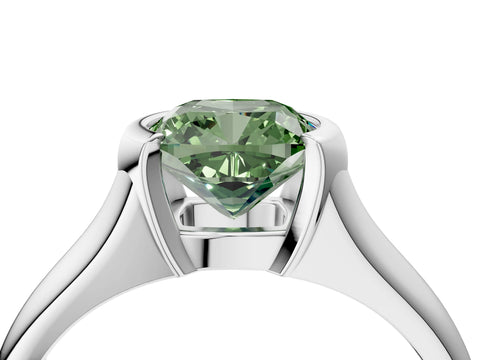 White gold Fancy Green Cushion Cut Solitaire Tension Set Diamond Ring with Split Shank Band_4