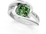 White gold Fancy Green Cushion Cut Solitaire Tension-Set Diamond Split Shank Ring_1