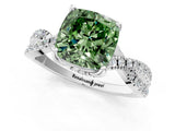 White gold Fancy Green Cushion Cut Solitaire Twist Pave Diamond Engagement Ring with Prong Setting_1