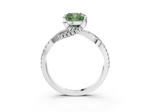 White gold Fancy Green Cushion Cut Solitaire Twist Pave Diamond Engagement Ring with Prong Setting_3