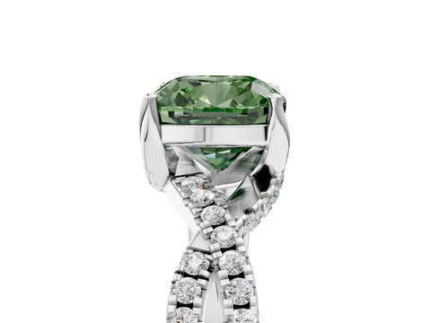 White gold Fancy Green Cushion Cut Solitaire Twist Pave Diamond Engagement Ring with Prong Setting_5