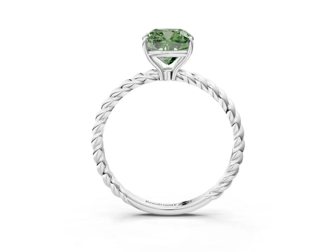 White gold Fancy Green Cushion Cut Solitaire Twisted Band 4-Prong Ring_27