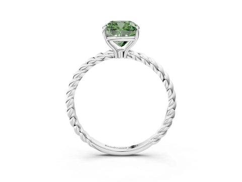 White gold Fancy Green Cushion Cut Solitaire Twisted Band 4-Prong Ring_3