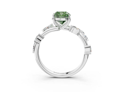 White gold Fancy Green Cushion Cut Solitaire Twisted Band Marquise Accent Prong Setting Ring_3