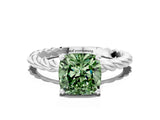 White gold Fancy Green Cushion  Cut Solitaire Twisted Band with Four-Prong Setting_100