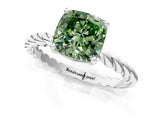 White gold Fancy Green Cushion  Cut Solitaire Twisted Band with Four-Prong Setting_101