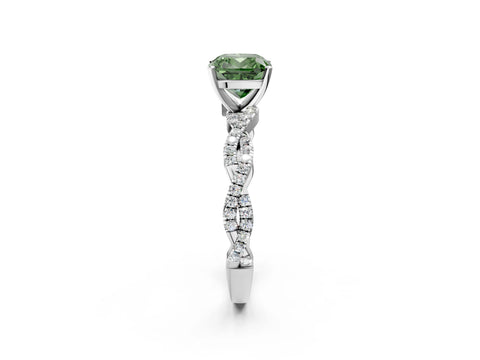 White gold Fancy Green Cushion Cut Solitaire Twisted Pave Band with Four-Prong Setting_17