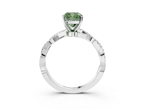 White gold Fancy Green Cushion Cut Solitaire Twisted Pave Band with Four-Prong Setting_18