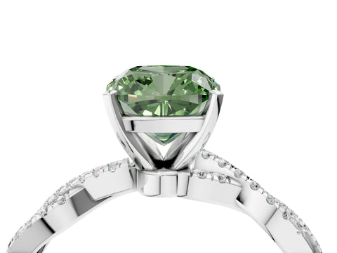 White gold Fancy Green Cushion Cut Solitaire Twisted Pave Band with Four-Prong Setting_19