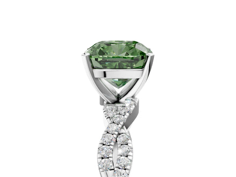 White gold Fancy Green Cushion Cut Solitaire Twisted Pave Band with Four-Prong Setting_20