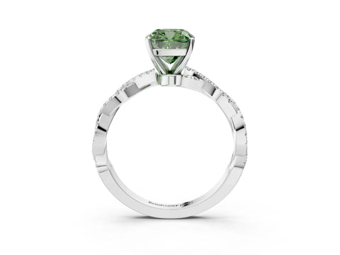 White gold Fancy Green Cushion Cut Solitaire Twisted Pave Band with Four-Prong Setting_6