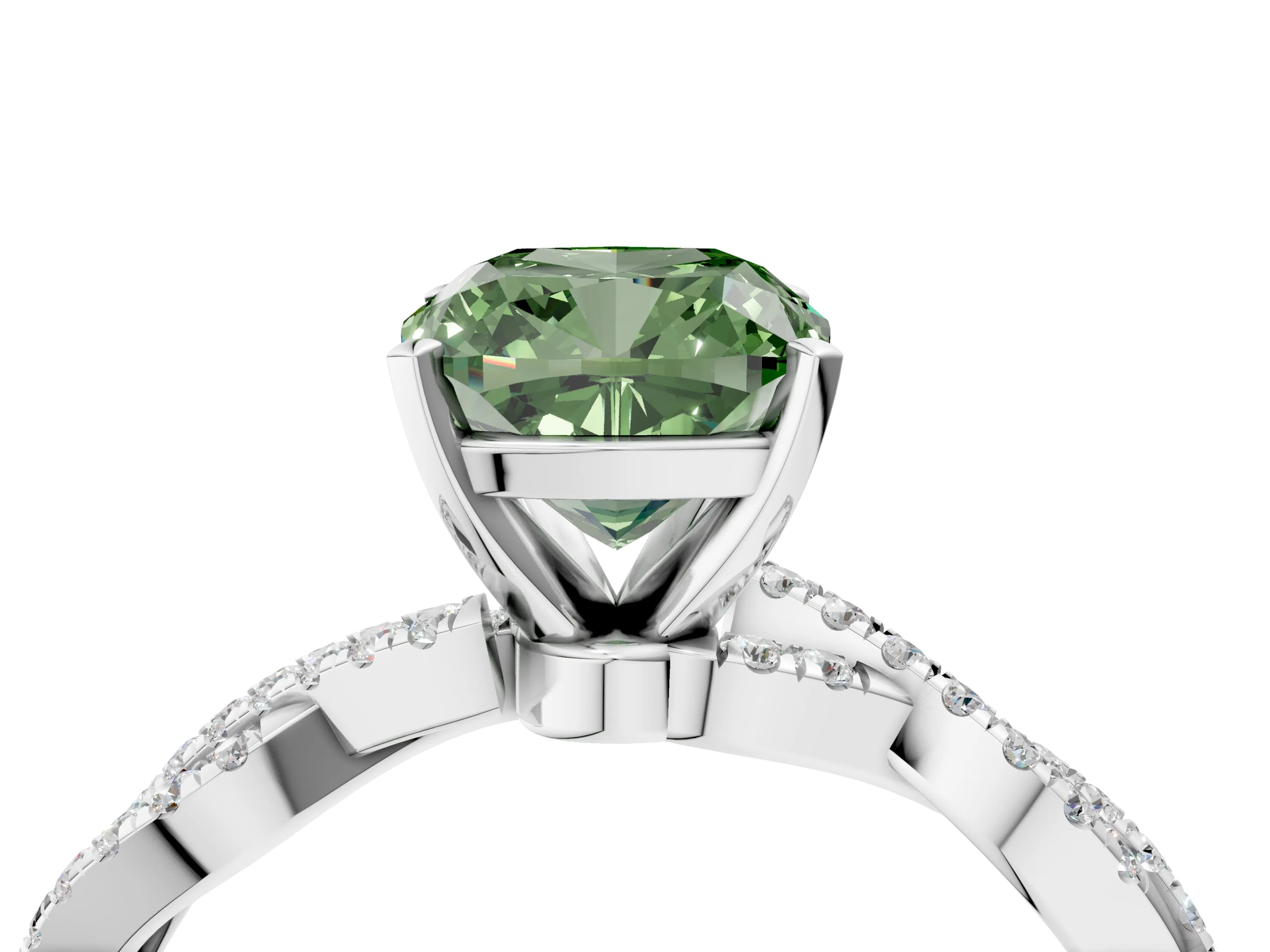 White gold Fancy Green Cushion Cut Solitaire Twisted Pave Band with Four-Prong Setting_7