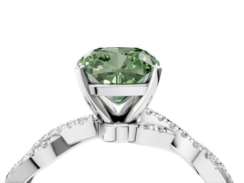White gold Fancy Green Cushion Cut Solitaire Twisted Pave Band with Four-Prong Setting_7