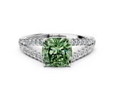 White gold Fancy Green Cushion  Cut Split Shank Pave Diamond Engagement Ring with Four-Prong Setting_24