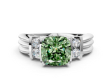 White gold Fancy Green Cushion  Cut Three-Stone Channel Set Ring with Bar Prongs_47