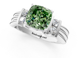 White gold Fancy Green Cushion  Cut Three-Stone Channel Set Ring with Bar Prongs_49