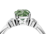 White gold Fancy Green Cushion  Cut Three-Stone Channel Set Ring with Bar Prongs_51