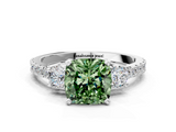 White gold Fancy Green Cushion  Cut Three-Stone Diamond Pavé Band with Prong Setting_51