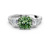 White gold Fancy Green Cushion  Cut Three-Stone Diamond Pave Band with Prong Setting_32