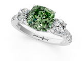 White gold Fancy Green Cushion  Cut Three-Stone Diamond Pave Band with Prong Setting_33