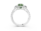 White gold Fancy Green Cushion  Cut Three-Stone Diamond Pave Band with Prong Setting_35
