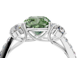 White gold Fancy Green Cushion  Cut Three-Stone Diamond Pave Band with Prong Setting_41