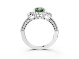 White gold Fancy Green Cushion Cut Three-Stone Diamond Ring with Pavé Band and Four-Prong Setting_15