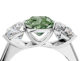 White gold Fancy Green Cushion Cut Three-Stone Diamond Ring with Prong Setting on a Classic Band_10