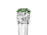 White gold Fancy Green Cushion Cut Three-Stone Diamond Ring with Prong Setting on a Classic Band_11