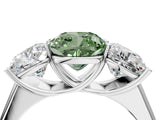 White gold Fancy Green Cushion Cut Three-Stone Diamond Ring with Prong Setting on a Classic Band_16