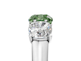 White gold Fancy Green Cushion Cut Three-Stone Diamond Ring with Prong Setting on a Classic Band_17