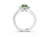 White gold Fancy Green Cushion  Cut Three-Stone Solitaire Ring with Round Accent Diamonds and Four-Prong Setting_23