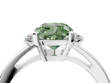 White gold Fancy Green Cushion  Cut Three-Stone Solitaire Ring with Round Accent Diamonds and Four-Prong Setting_24