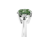 White gold Fancy Green Cushion  Cut Three-Stone Solitaire Ring with Round Accent Diamonds and Four-Prong Setting_25